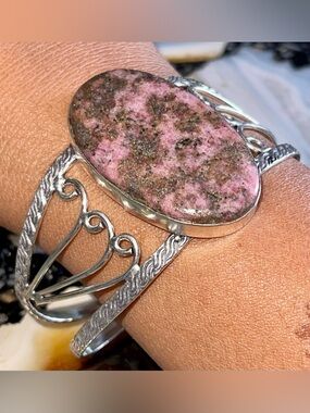 One Size; Adjustable Rhodonite Crystal Cuffs -Bracelet